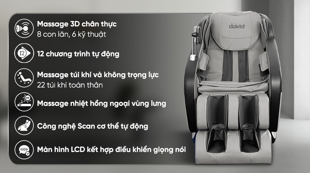 Ghế massage Daikiosan DC101 có massage bắp chân và bàn chân mang lại cảm giác dễ chịu, giúp giảm tình trạng tê mỏi hiệu quả sau khi đứng lâu hoặc vận động nhiều