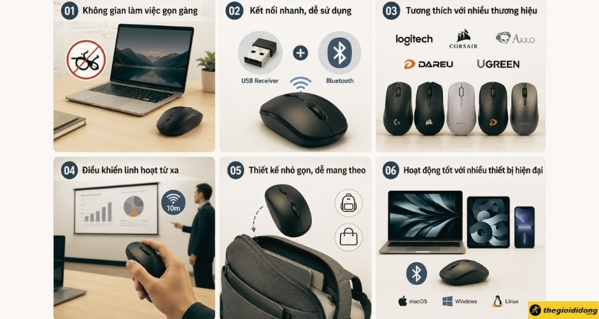 Tiện ích của việc dùng chuột không dây Tiện ích của việc dùng chuột không dây