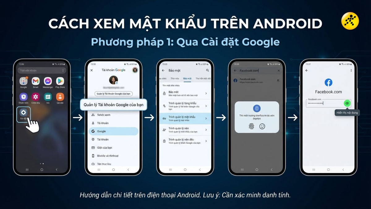 Xem mật khẩu Facebook tr&ecirc;n Android bằng t&agrave;i khoản Google
