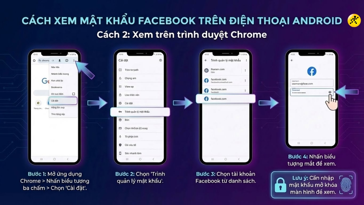 Xem mật khẩu Facebook tr&ecirc;n Android bằng Google Chrome