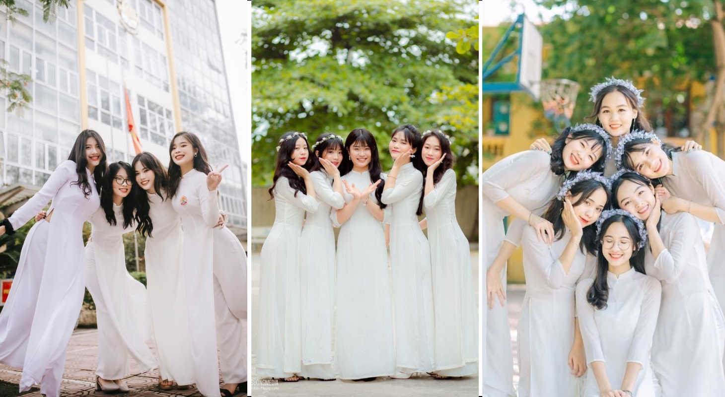 Chụp ảnh kỷ yếu với áo dài trắng tươi trẻ