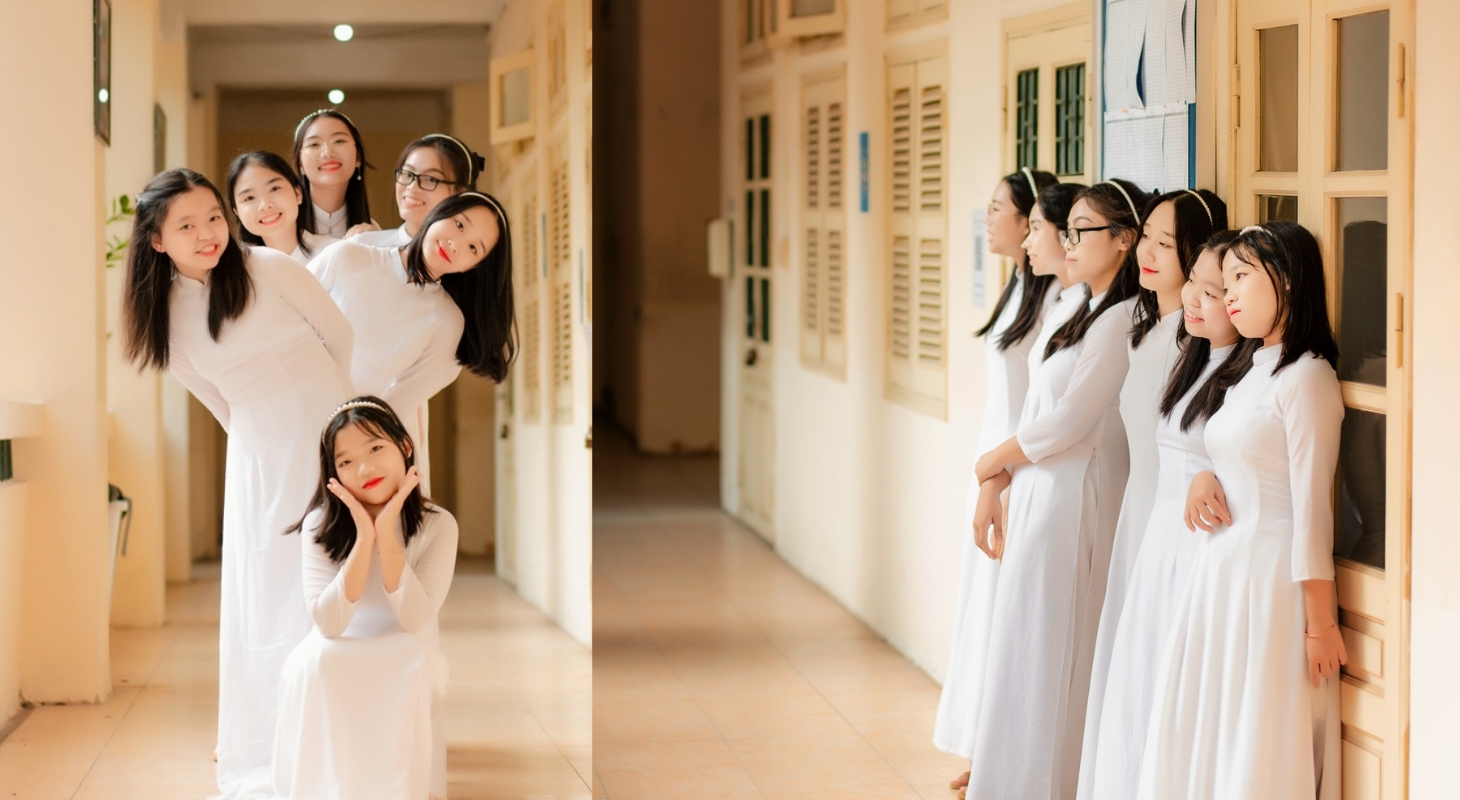 Ghi lại thanh xuân với các nét tạo dáng áo dài xinh xắn, hoài niệm