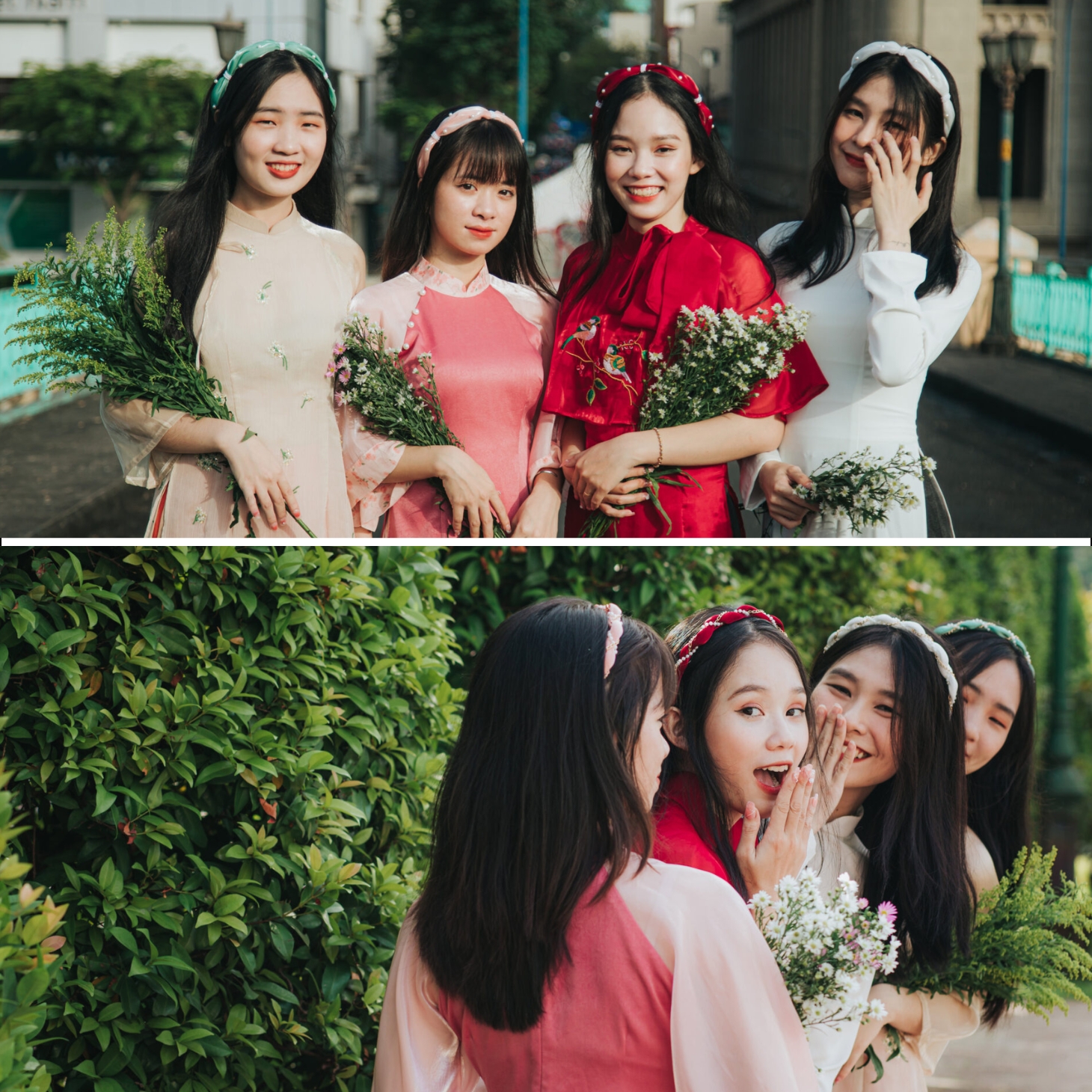 Tạo dáng áo dài nhóm 4 người