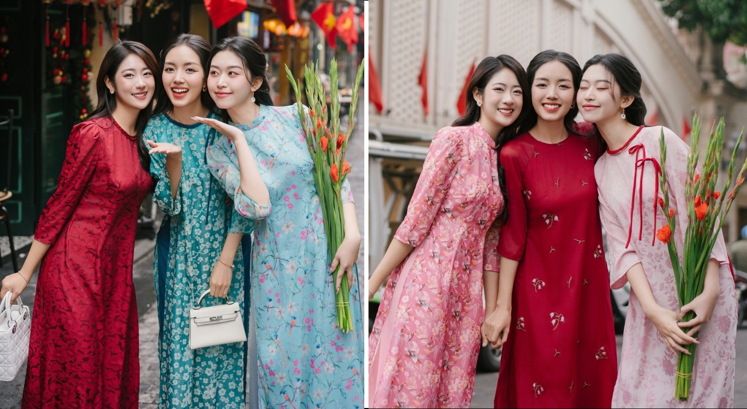 Tạo dáng áo dài 3 người