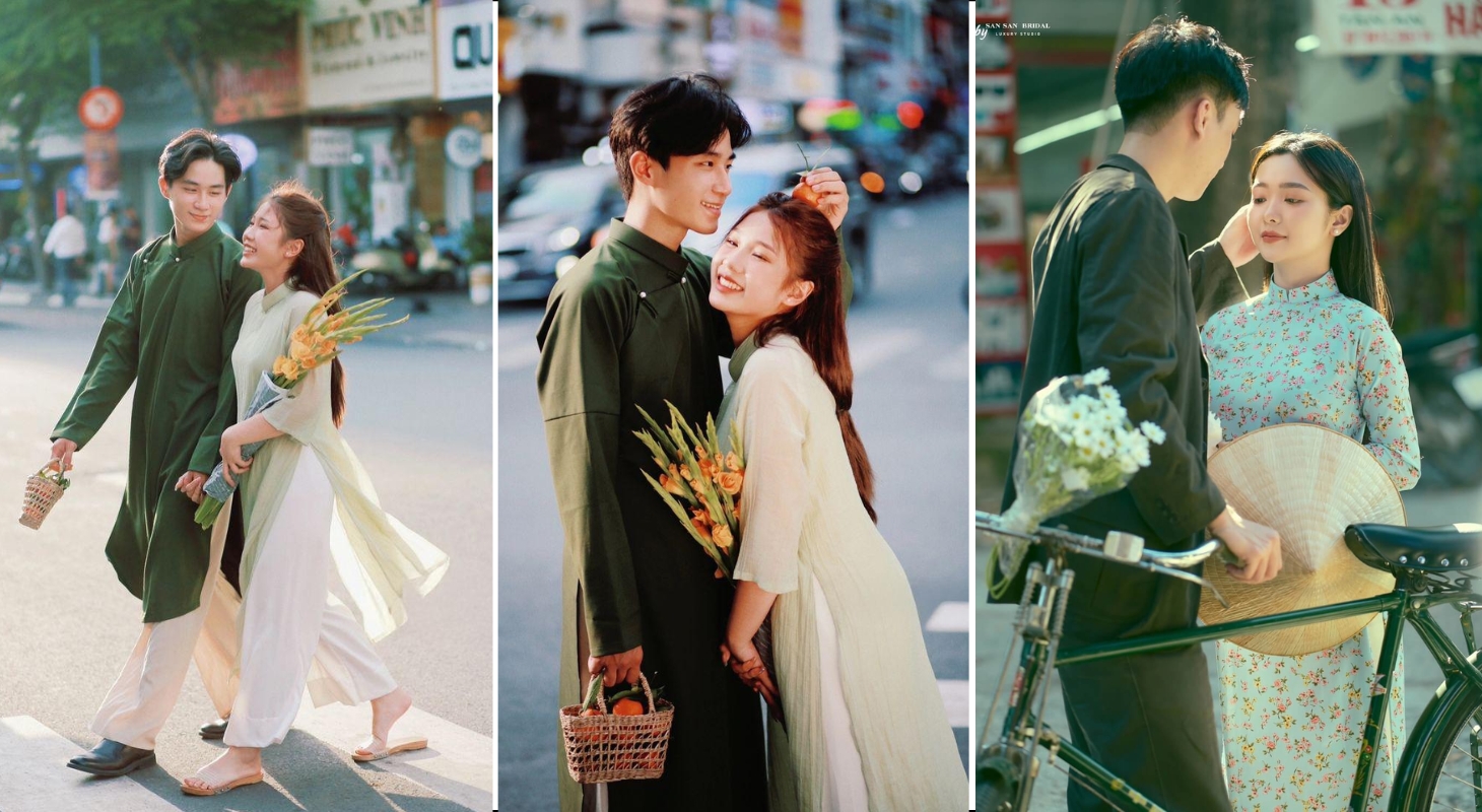 Tạo dáng áo dài cho cặp đôi lãng mạn