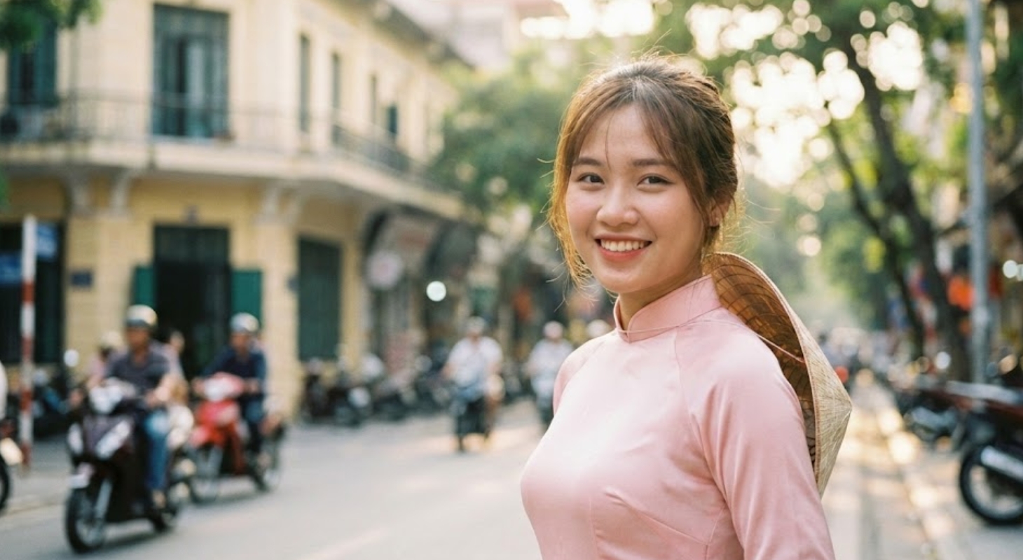 Ảnh xóa phông làm nổi bật chủ thể là cô gái mặc áo dài 