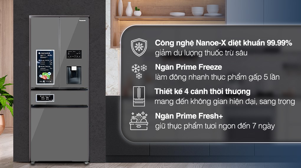 Tủ lạnh Panasonic Inverter 540 lít Multi Door PRIME+ Edition NR-YW590YMMV có ngăn cấp đông mềm thế hệ mới Prime Fresh+ bảo quản thực phẩm không cần rã đông