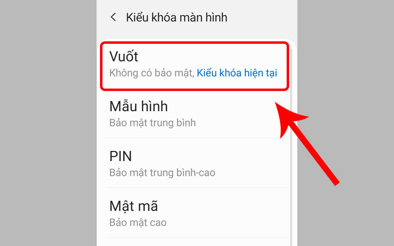 Chọn mục Vuốt