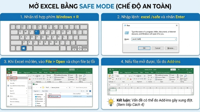 Mở Excel bằng Safe Mode (Chế độ an to&agrave;n)