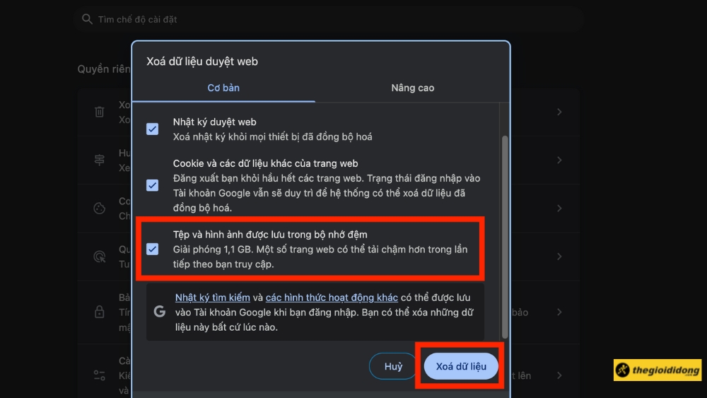 Nhấn Xoá dữ liệu Nhấn Xoá dữ liệu