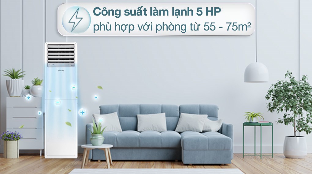 Điều hòa tủ đứng Samsung Inverter 45000 BTU AC048BNPDKC/TC 3 Pha có công suất 5 HP phù hợp để dùng trong những căn phòng có diện tích từ 55 - 75m² (từ 165 đến 225m³)
