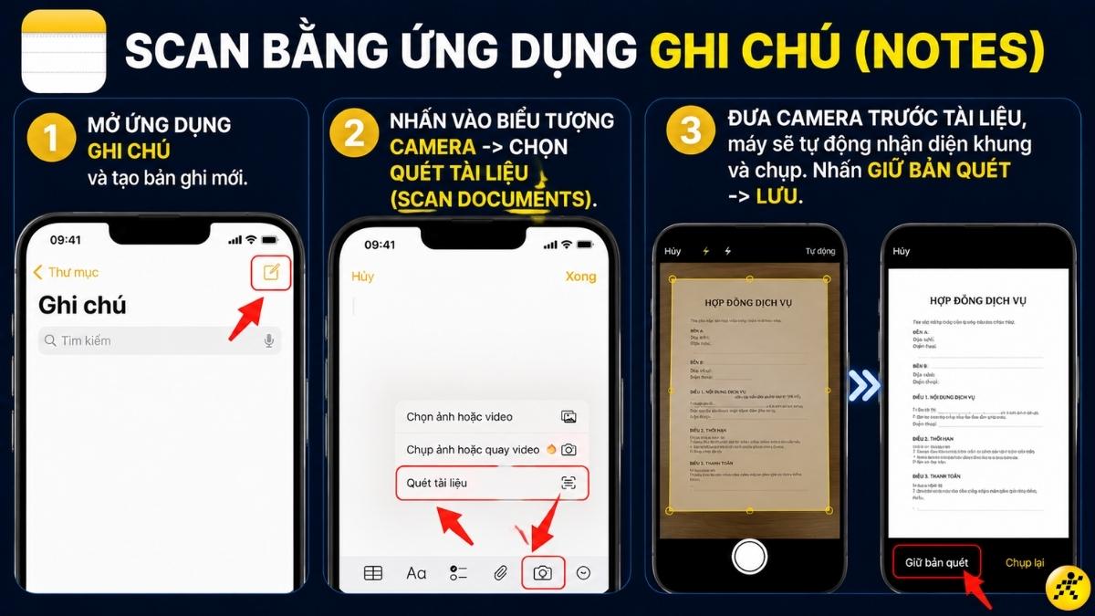Scan bằng ứng dụng Ghi ch&uacute; (Notes) tr&ecirc;n iPhone