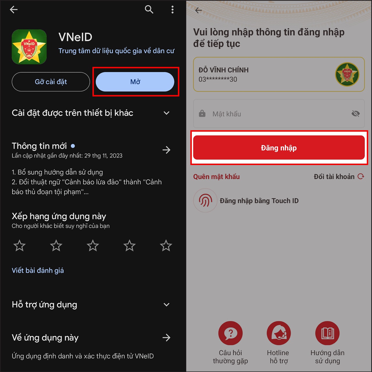 Mở VNeID và đăng nhập bằng tài khoản của bạn để truy cập các dịch vụ cá nhân nhanh chóng