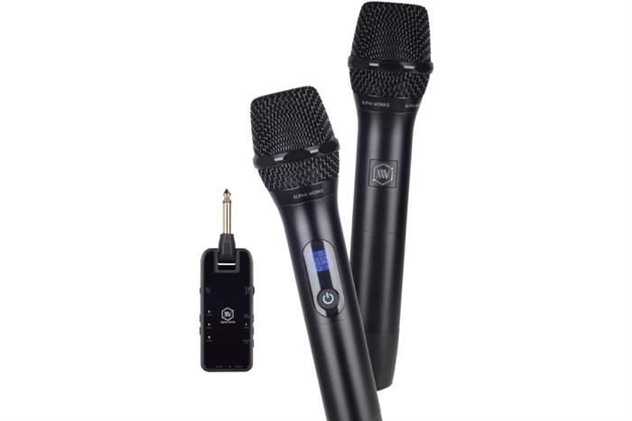 Cặp micro không dây Alpha Works D2 trang bị băng tần UHF cho tín hiệu ổn định trong phạm vi sử dụng khoảng 15 mét