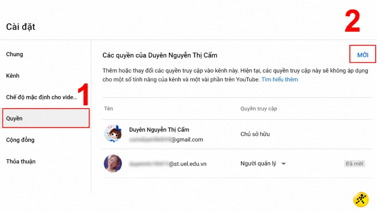 Chọn Quyền > Chọn MỜI