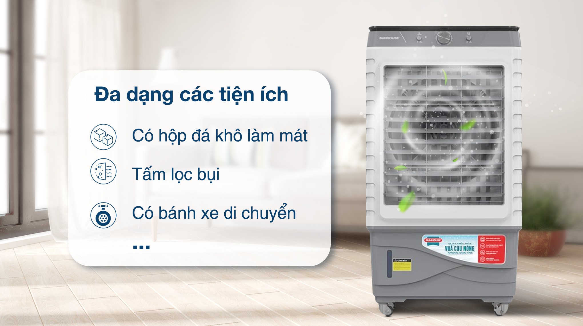 Quạt điều hòa Sunhouse SHD7798 190W có đi kèm hộp đá khô làm mát hiệu quả