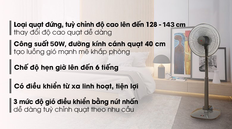 Quạt đứng KDK 3 cánh M40K GY 50W được thiết kế hiện đại, màu sắc trang nhã, chất liệu nhựa cao cấp bền đẹp, dễ lau chùi