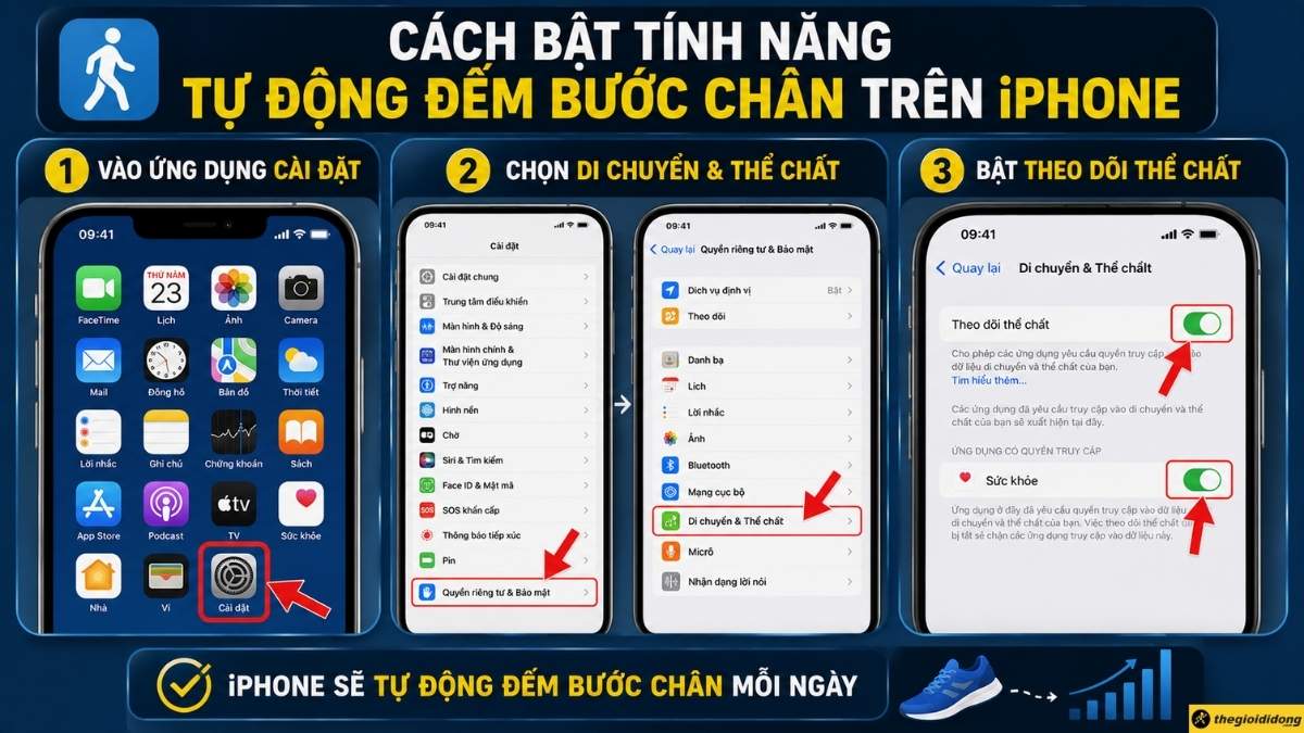 Cách bật tính năng tự động đếm bước chân trên iPhone Cách bật tính năng tự động đếm bước chân trên iPhone