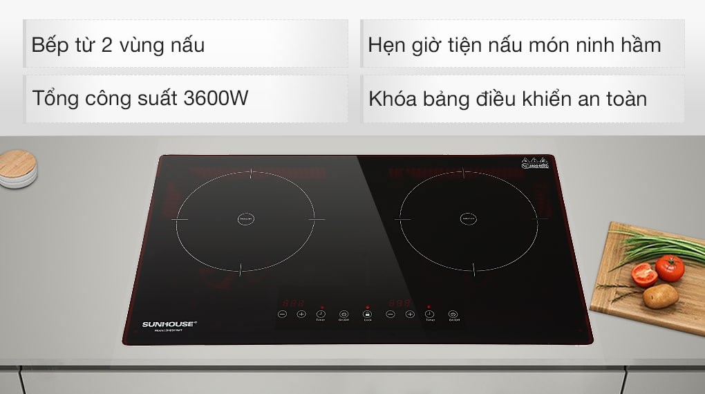 Bếp từ đôi lắp âm Sunhouse SHB9111MT với thiết kế hiện đại, phù hợp cho mọi gian bếp gia đình Việt.