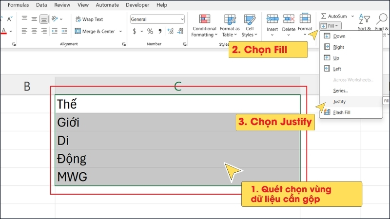 Sử dụng chức năng Justify