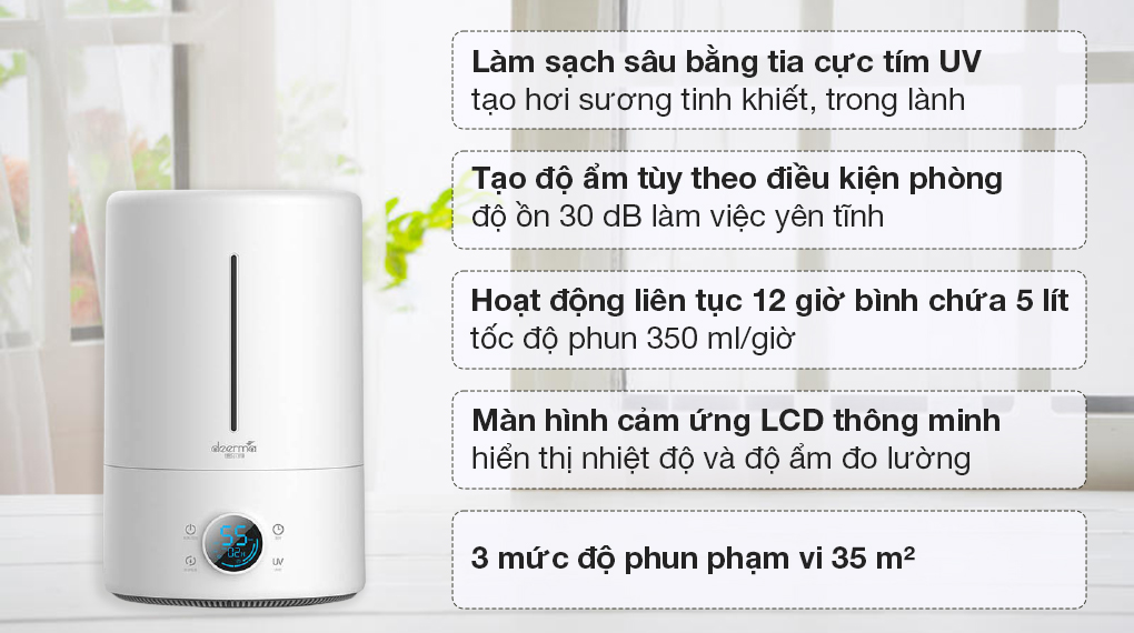 Máy tạo độ ẩm Deerma DEM-F628S khuếch tán tinh dầu giúp thư giãn, để tạo hương thơm dễ chịu cho không gian