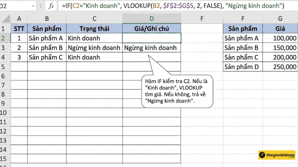 Ví dụ cách dùng hàm IF bên ngoài, VLOOKUP bên trong Ví dụ cách dùng hàm IF bên ngoài, VLOOKUP bên trong