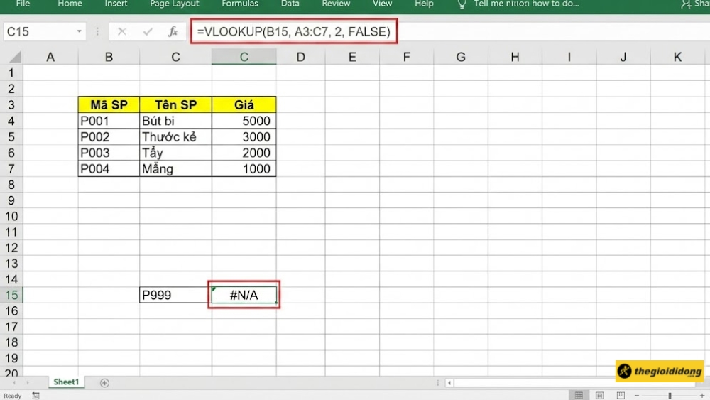 Ví dụ lỗi #N/A Ví dụ lỗi #N/A