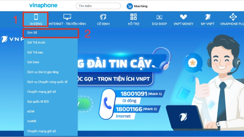 DI ĐỘNG > Chọn Sim Số