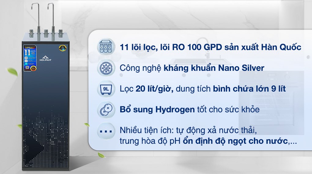 Máy lọc nước RO nóng nguội lạnh Hòa Phát HPN666 11 lõi lõi cung cấp nước lạnh sâu và nhanh, bảo vệ hệ tiêu hóa