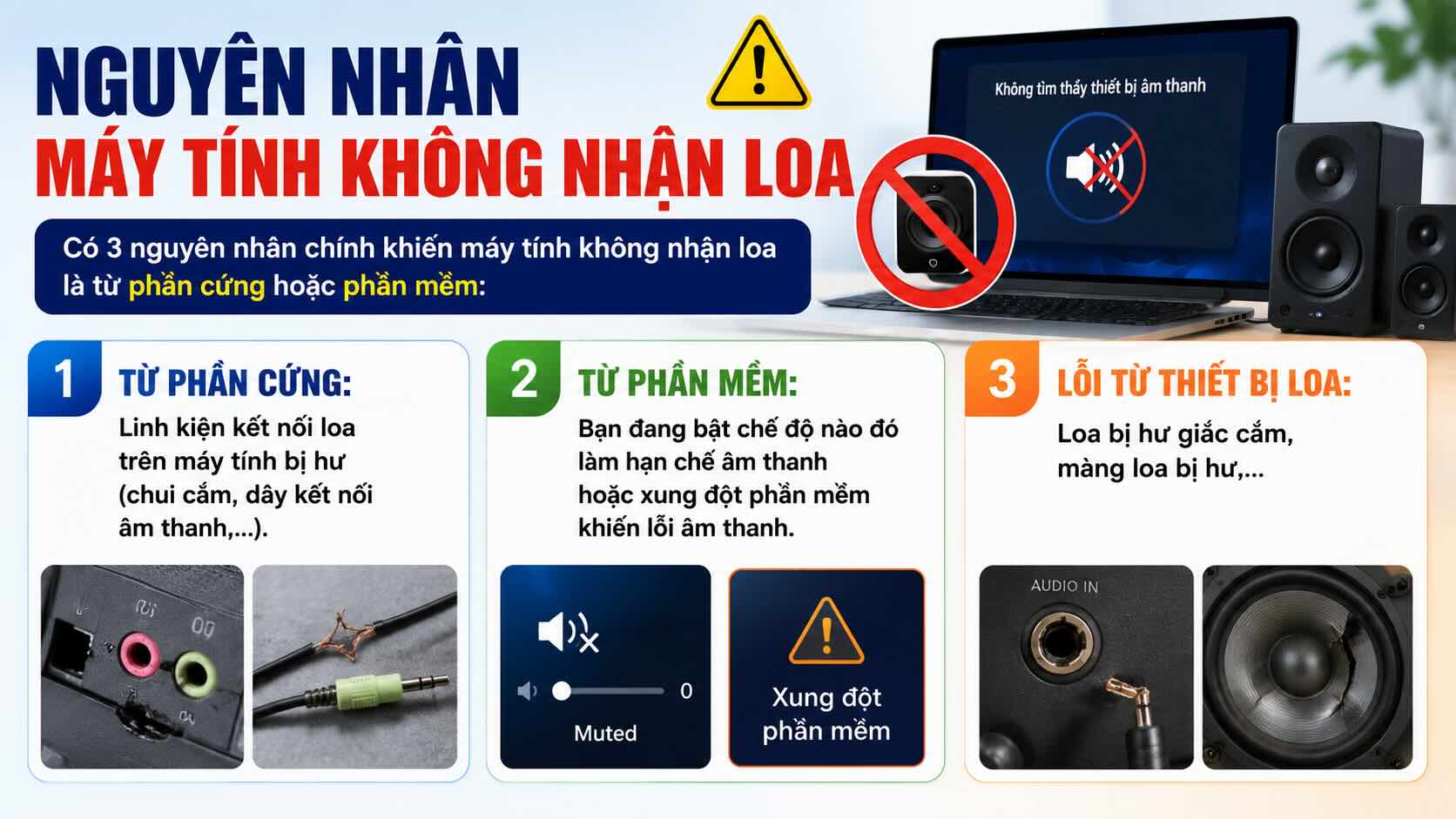 Nguy&ecirc;n nh&acirc;n m&aacute;y t&iacute;nh kh&ocirc;ng nhận loa