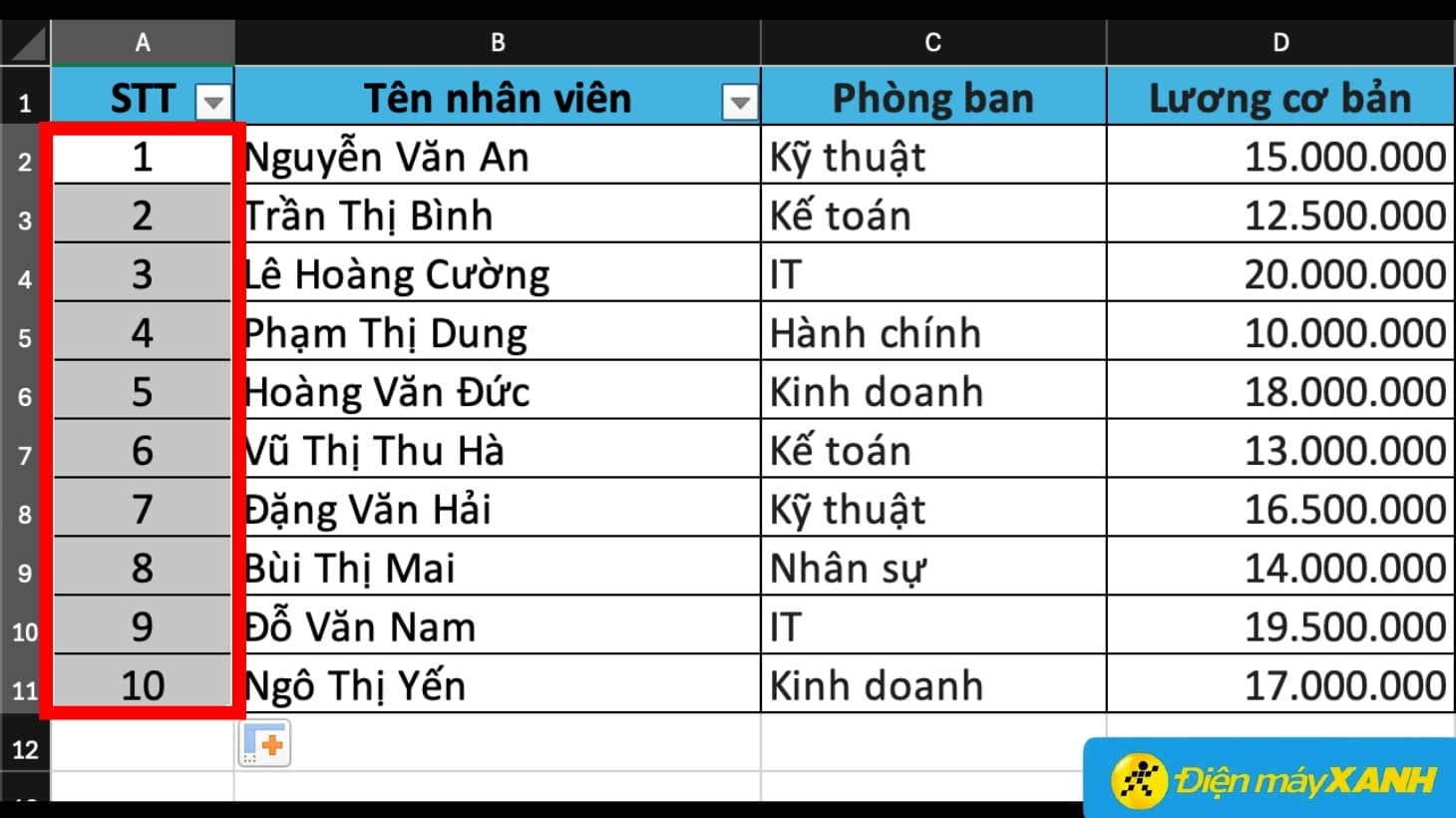 Kết quả đánh số thứ tự bằng cách nhấn đúp chuột trái