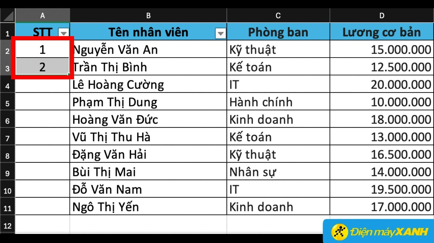 Nhập 2 số thứ tự liên tiếp để bắt đầu > Chọn 2 số thứ tự đó