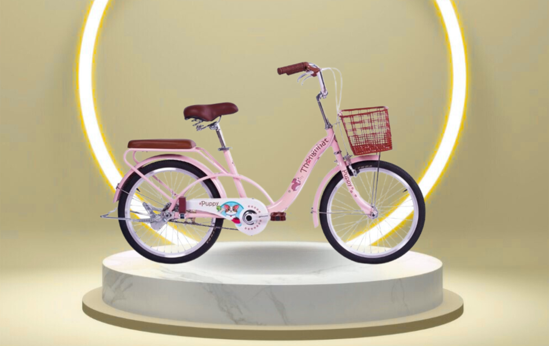 Xe đạp trẻ em nữ Thống Nhất Puppy 20 inch Hồng được phủ một lớp sơn tĩnh điện