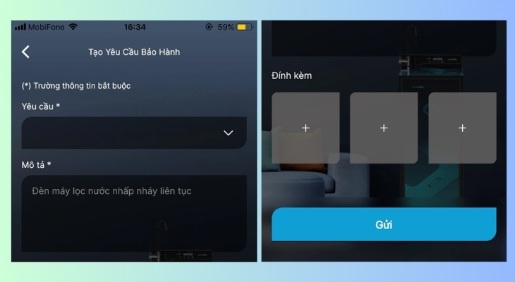 Gửi yêu cầu tới CSKH nhanh chóng