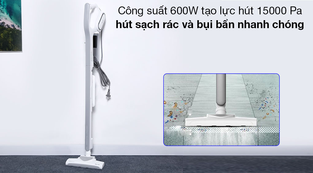 Máy hút bụi cầm tay Deerma DX700 giúp hút bụi mạnh mẽ, nhanh chóng nhờ công suất hút tối đa đến 15000 Pa