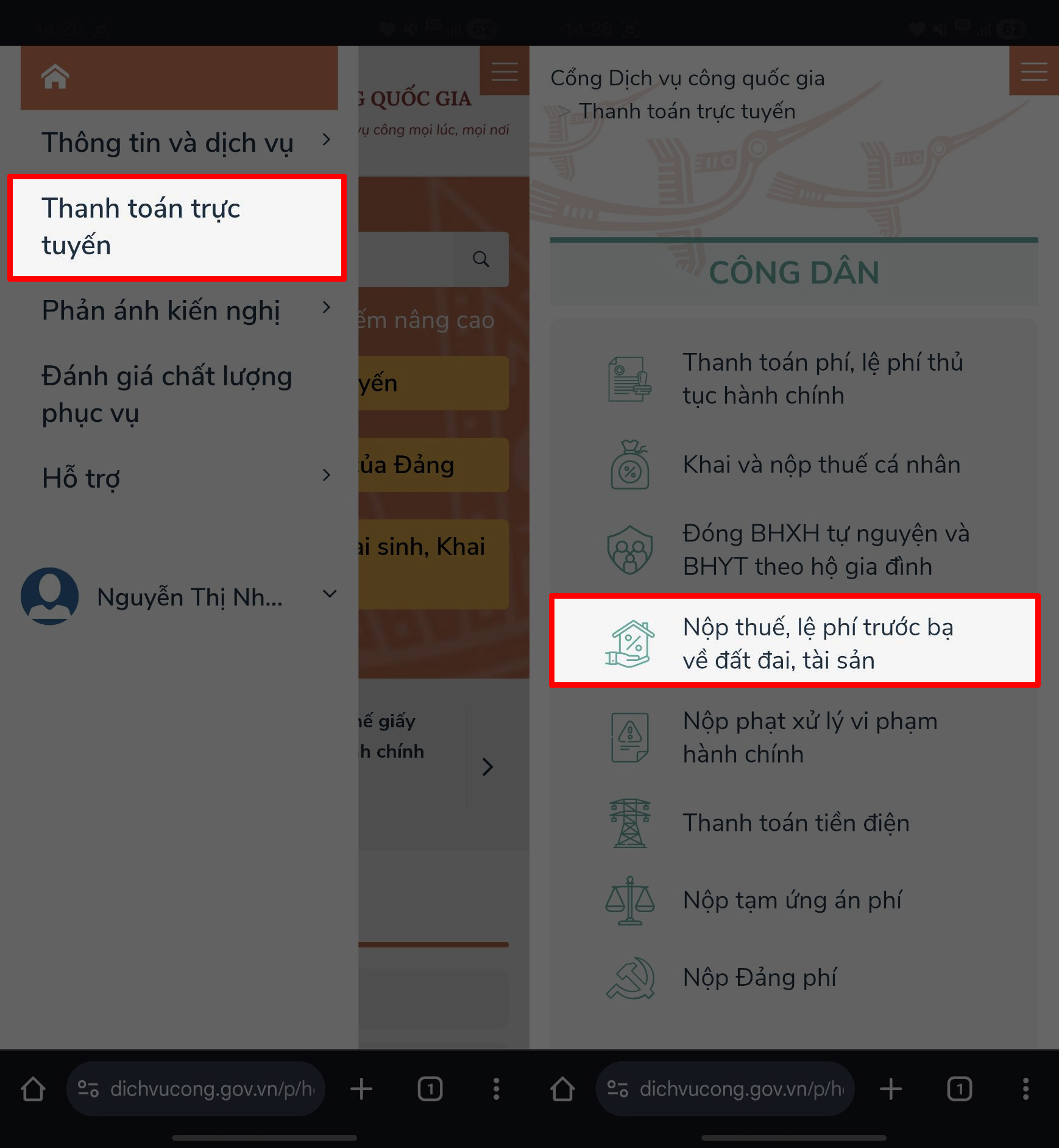 Cách đóng thuế đất online