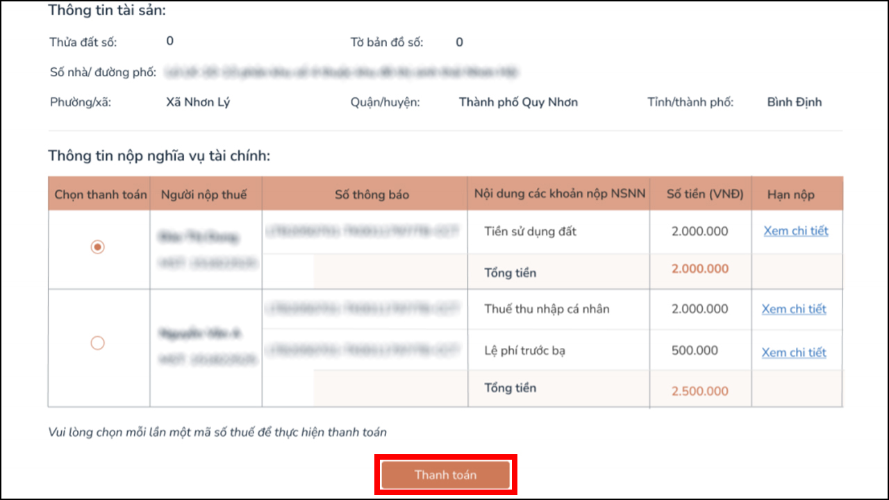 Cách đóng thuế đất online