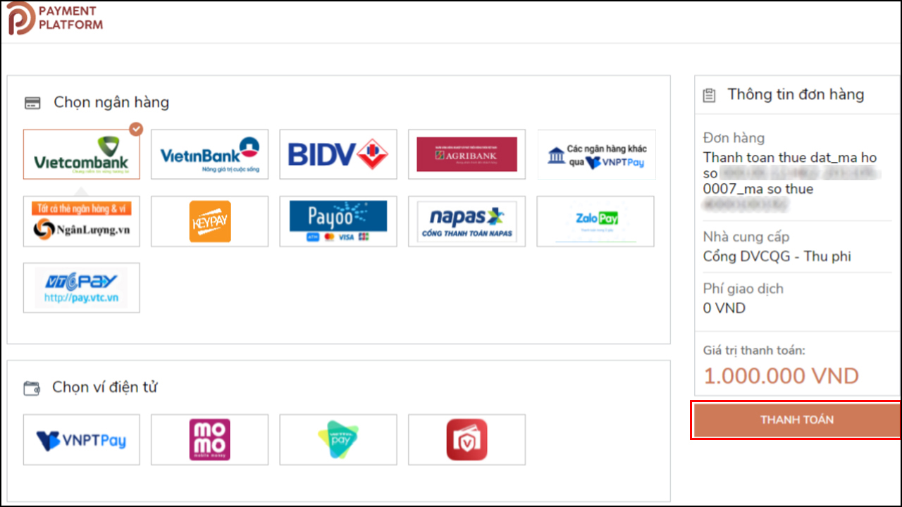 Cách đóng thuế đất online