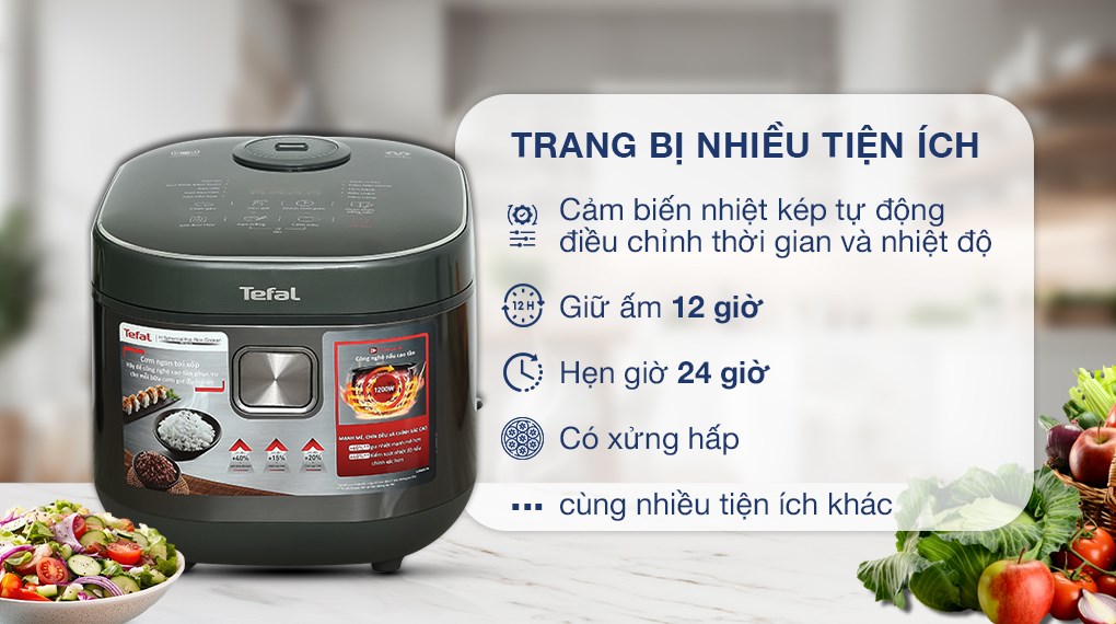 Nồi cơm cao tần Tefal 1.8 lít RK818A68 được trang bị nhiều tiện ích giúp nấu ăn tiện lợi