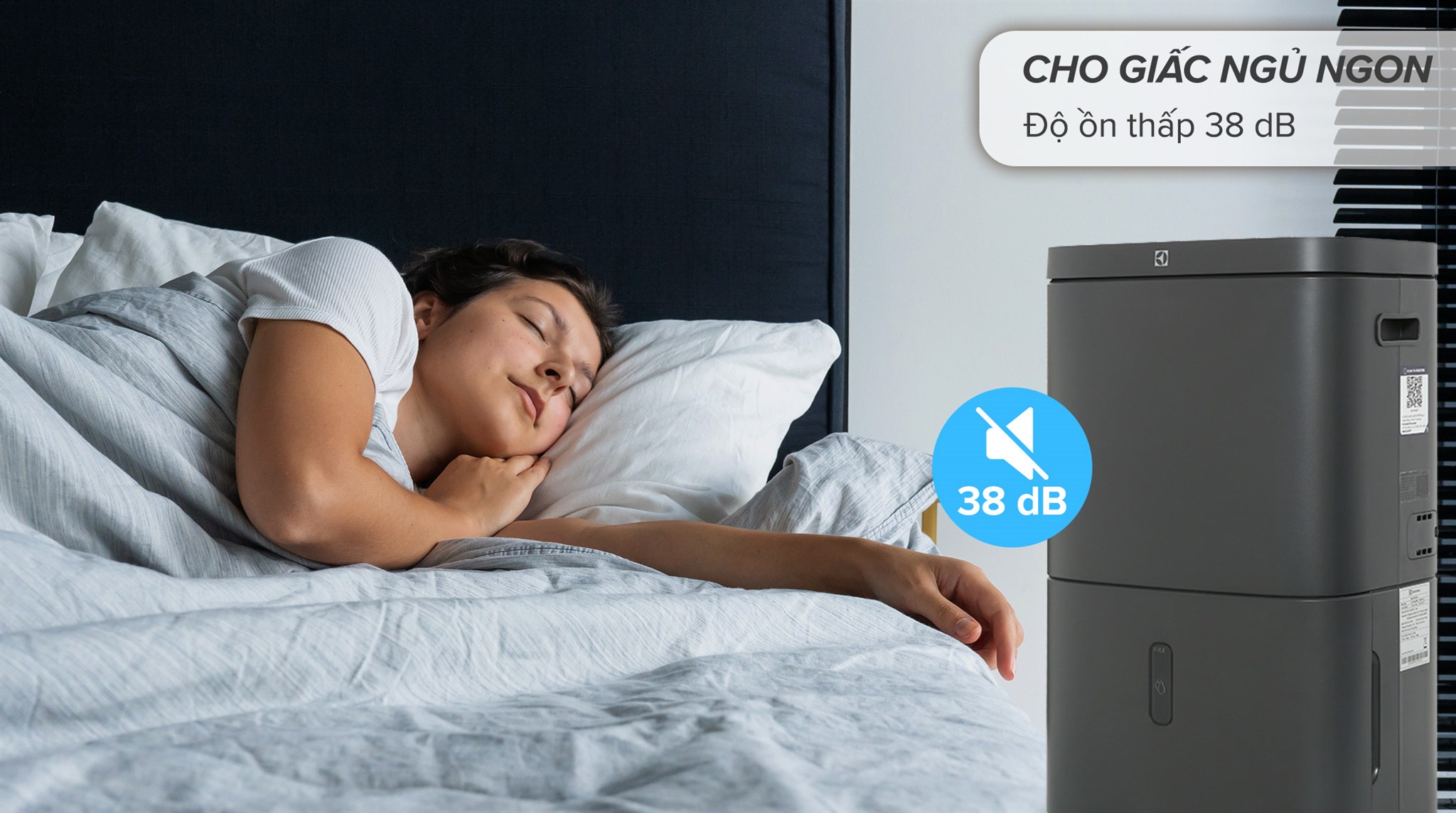Máy hút ẩm Electrolux EDH14TRBD2 có độ ồn thấp không ảnh hưởng đến giấc ngủ
