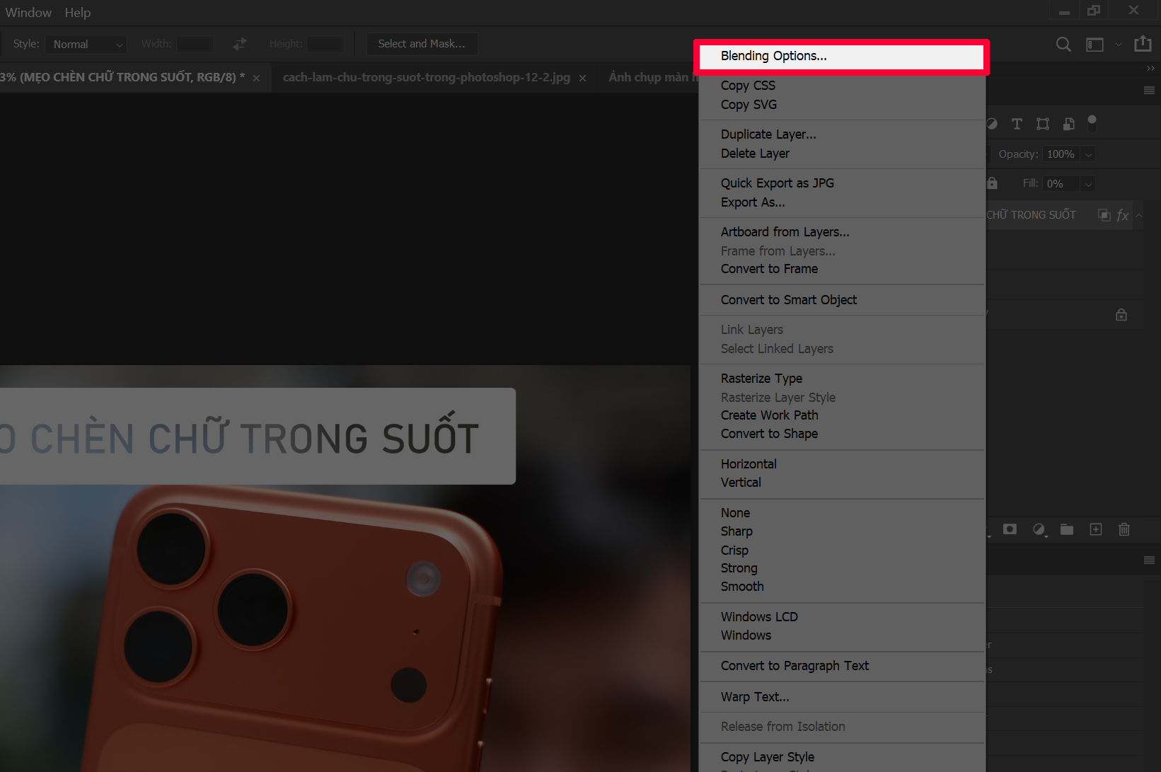 Cách Làm Chữ Trong Suốt Trong Photoshop