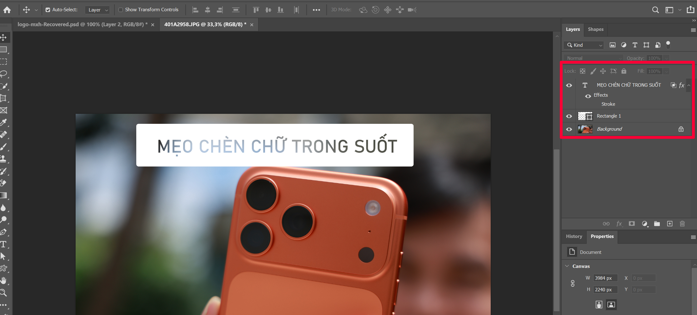 Cách Làm Chữ Trong Suốt Trong Photoshop