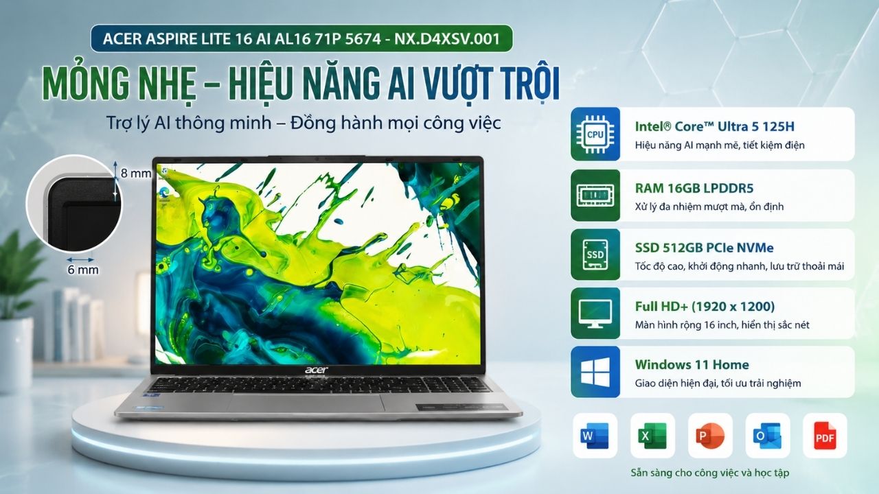 Laptop Acer Aspire Lite 16 AI AL16 71P 5674 Laptop Acer Aspire Lite 16 AI AL16 71P 5674