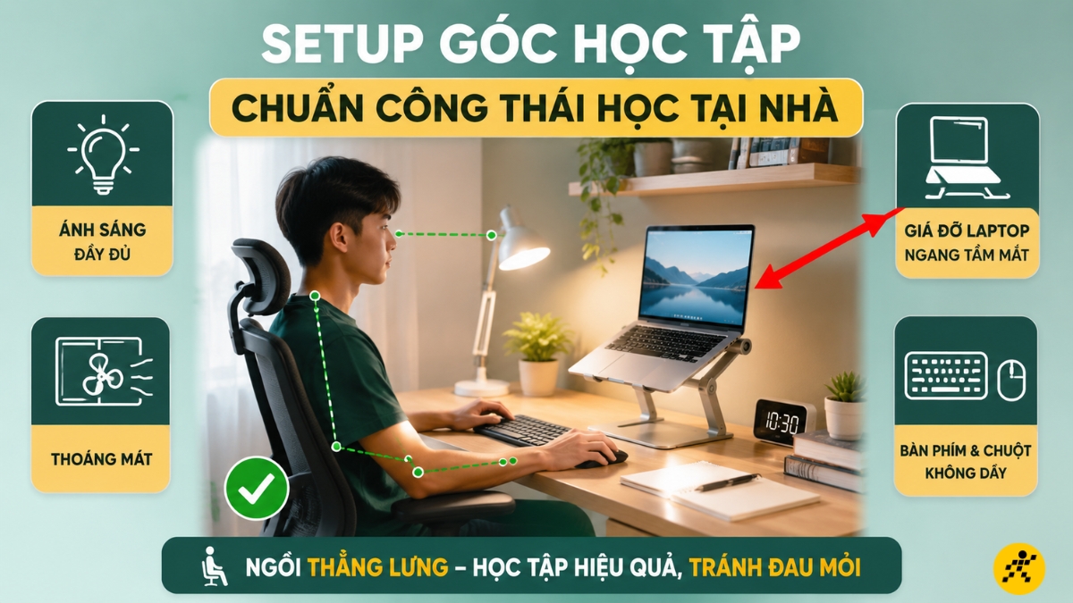 Setup góc học tập chuẩn công thái học tại nhà Setup góc học tập chuẩn công thái học tại nhà
