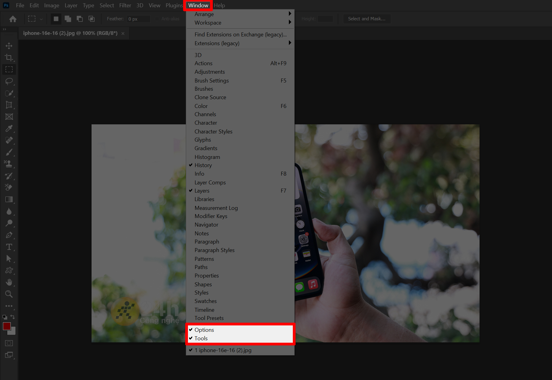 Cách sữa lỗi bị mất thanh công cụ trong Photoshop Cách sữa lỗi bị mất thanh công cụ trong Photoshop