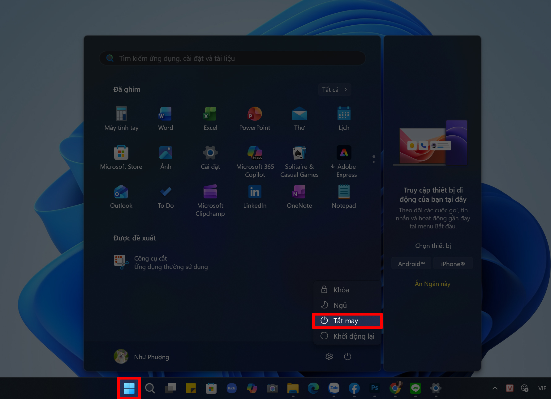 Cách tắt máy tính trên Windows 11