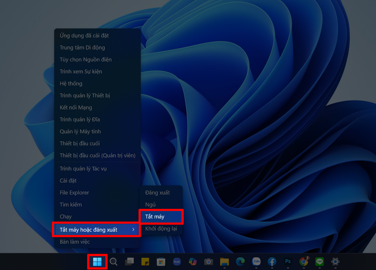 Cách tắt máy tính trên Windows 11