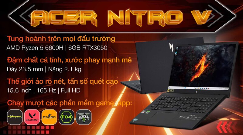 Acer Nitro V 15 ANV15-41-R1JY trang bị AMD Ryzen 5 6600H và card RTX 3050 6GB Acer Nitro V 15 ANV15-41-R1JY trang bị AMD Ryzen 5 6600H và card RTX 3050 6GB