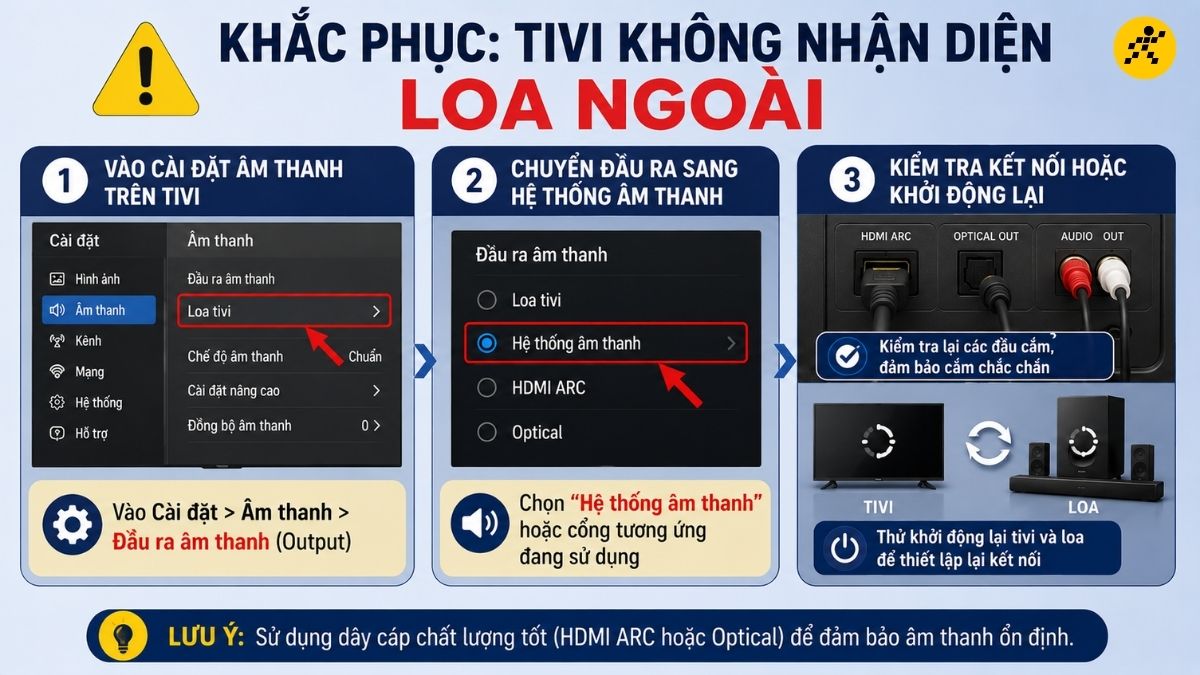 Khắc phục tình trạng tivi không nhận diện được loa ngoài Khắc phục tình trạng tivi không nhận diện được loa ngoài