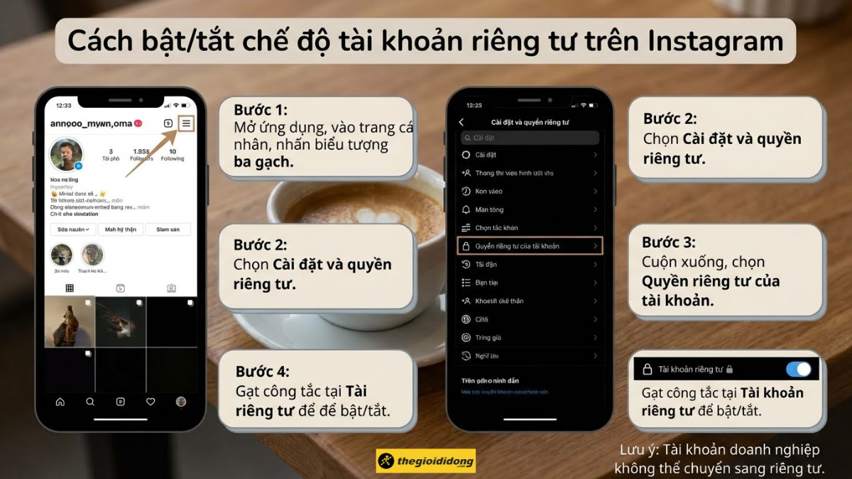 C&aacute;ch bật/tắt chế độ t&agrave;i khoản ri&ecirc;ng tư tr&ecirc;n Instagram